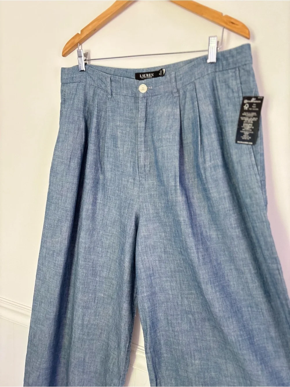 Lauren Ralph Lauren Pleated Chambray Wide Leg Pants Size 16 NEW Classic L64 - Picture 4 of 15